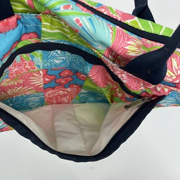 LeSportsSac Lilly Pulitzer Tote Bag Blue Pink Puurrr-fect Patch Handles Zip Top - Picture 5 of 8